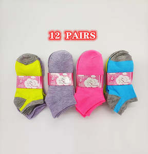 Socks: (12 Pairs) Candy Colour Kids' Ankle Socks 4 - 6
