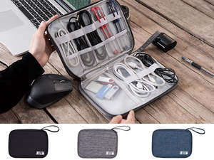Computer: 2 Layer Waterproof USB Cable Charging Storage Bag Phone Pad Zip Organiser
