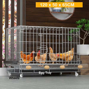 Metal Pet Cage: Chicken Coop 120CM Durable Collapsible Metal Cage Egg Tray with Wheels & Cover
