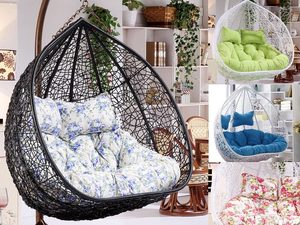 Blue Floral - Cushion Pad Seat Set High Quality For Double Hanging Basket Chair