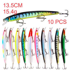 10 Pack Fishing Lures Hard Baits, 3D Eyes Minnow Fishing Lures 13.5cm 15.4g