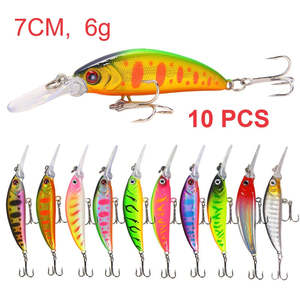 10 Pack Fishing Lures Hard Baits, 3D Eyes Minnow Fishing Lures 7cm 6g