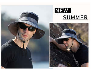 9201-GREY Sun HatS Wide Brim Bucket Outdoor Fishing Hiking Cap UV Protection