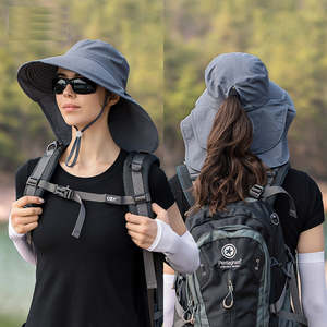 Hat: GREY Sun Hats Wide Brim Bucket Outdoor Fishing Hiking Cap UV Protection