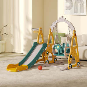 Multi-Colour Plastic Indoor/Outdoor Slide and Swing with Basket