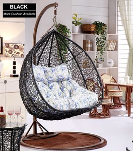 Home Living: Black Hanging Rattan Swing Patio Garden Chair Weave Egg Cushion