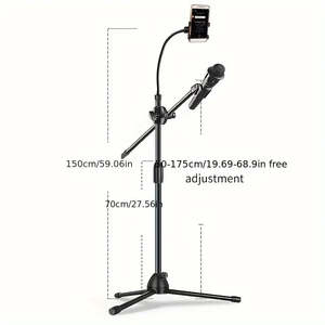 Music Instrument: Microphone Stand with Phone Clip Gear Design Gooseneck Tube Height-Adjustable