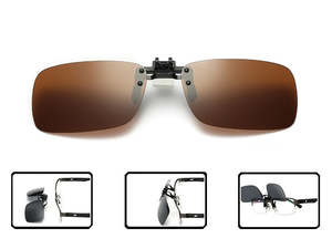 BROWN Night Vision Anti Glare Polarized Clip On Driving Glasses Sunglasses