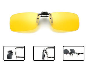 YELLOW Night Vision Anti Glare Polarized Clip On Driving Glasses Sunglasses