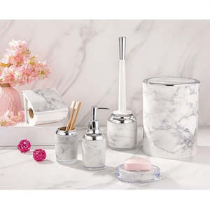 Bathroom Set: White & Gray Round Marble Bathroom 7pc Set 202400