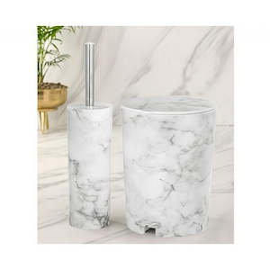 Round Marble Dustbin & Brush Set 190900