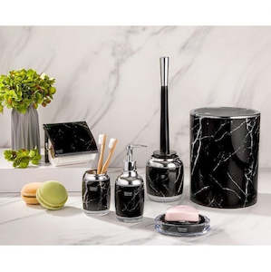 Bathroom Set: Black Round Marble Bathroom 7pc Set 202400
