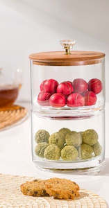 Candy Jar With Wooden Lid 2 Tier