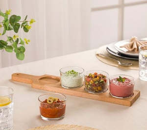 Storage: Snack Serving Tray With Wooden Base -190 ML - 4 section