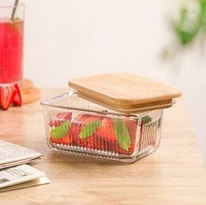 Storage: Glass Container With Wooden Lid 450ml 219059