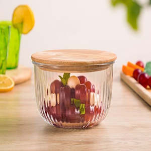 Storage: Glass bowl with Wooden Lid - 470mL 217559