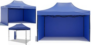 Outdoor: Blue Gazebo Steel 3m x 4.5m Pop-Up with 3 Side Walls | Backyard & Camping Shelter