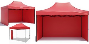 Outdoor: Red Gazebo Steel 3m x 4.5m Pop-Up with 3 Side Walls | Market Stall Shelter