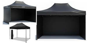 Black Gazebo Steel 3m x 4.5m Pop-Up with 3 Side Walls | Outdoor Event Canopy