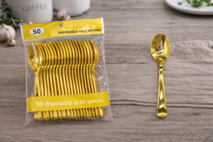 Party Items: Gold Disposable Spoons 50pc