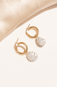 Charm Collection: Ronde Hoop with Keshi Pearl Charm Earrings