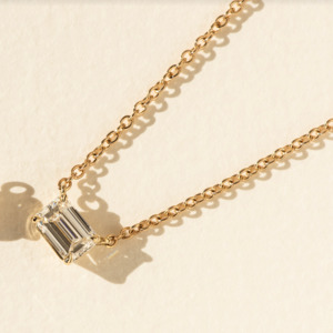Emerald Cut Diamond Pendant Necklace - East West