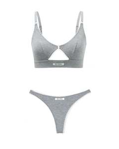 Tops: Eyelet Trim Bralette and Thong Set