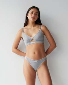 Tops: Eyelet Trim Bralette - Grey Marle