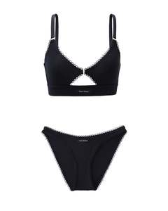 Eyelet Trim Bralette and Brief Set - Noir