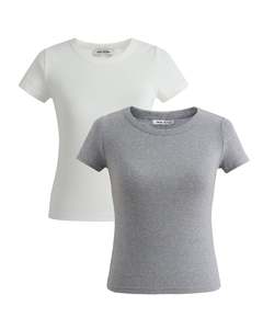 Baby Tee Duo - Blanc and Grey Marle