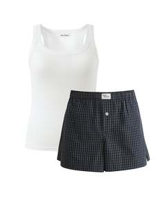 Club Navy Plaid Boxer Short and Daily Tank Set