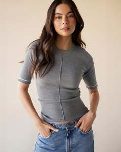 Merino Line Tee - Grey Marle