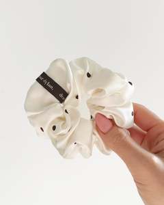 Silk Scrunchie - Ivory/Umber Polka Dot