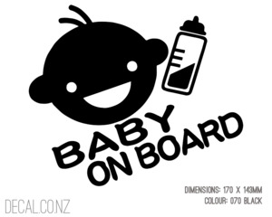 Cute Smiling Baby on Board with Bottle - Decal.co.nz