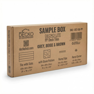 Webshop: SAMPLE PACK of PP Deck Tiles, Ramp Edges and Corners - Interlocking PP Flooring | DECKO Lite - Free Shipping