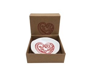 Home: Red Aroha Fern On White Bowl 7cm