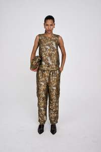 Rabens Saloner: Achola Ottoman jacquard Cargo Pant - Golden Combo