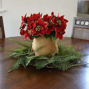 Christmas Picks Flowers: Poinsettia Bush, Large - Red with Gold Trim - Box Lot Deal (6)
