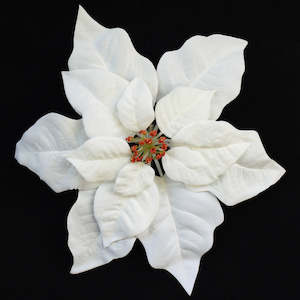 Christmas Picks Flowers: Poinsettia with Clip - White