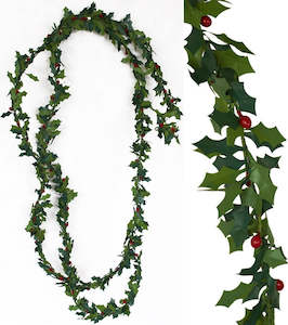 Christmas Ribbon Stockings: Holly Garland - Ultra Slim - 9ft