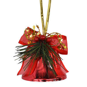 Red: Christmas Bell with Pine & Bow - Red