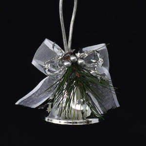 Christmas Decorations Silver: Christmas Bell with Pine & Bow - Silver - Box Lot Deal (6)