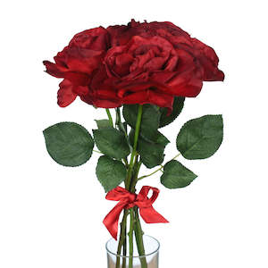 Flowers: Rose Flower Bouquet - 5 heads full bloom - Red