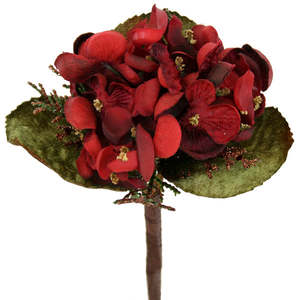 Christmas Picks Flowers: Pick - Christmas Hydrangea Pick - Burgundy/Red