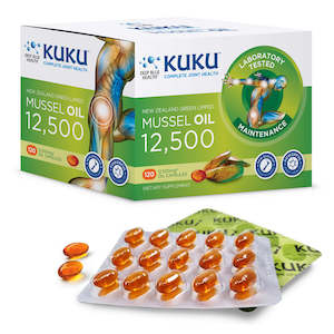 Joint Health Supplement: KUKU Mussel Oil 12,500 - Maintenance Strength - 120 caps