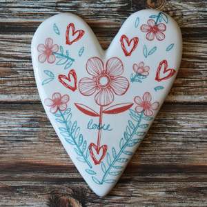 Manuka Flowers and Love Heart (large) - Ceramic Wall Art