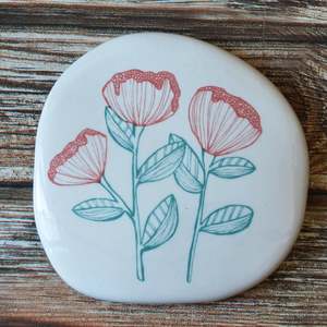 Pohutukawa Sprigs Stone - Ceramic Wall Art