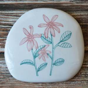 Clematis Sprigs Stone - Ceramic Wall Art