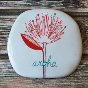 All: Pohutukawa Flower & Aroha Stone - Ceramic Wall Art