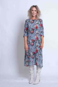 Designers 1: Sheryl May Dove Print Silk Gathered Shift Dress